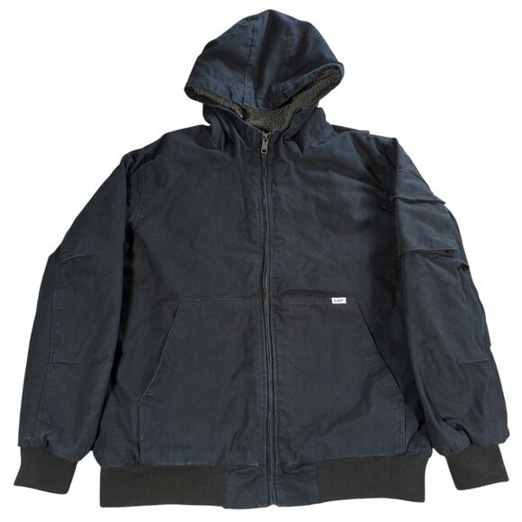 Lee Workwear Black Hooded Jacket Sherpa Lined Heavy Duty Zip Up Men L - Picture 1 of 15